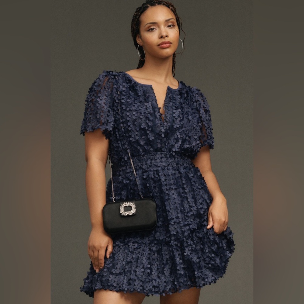 Anthropologie Somerset textured floral navy dress XL